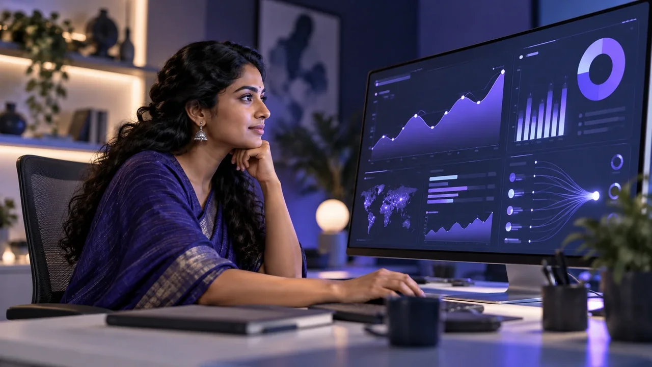 Illustrative South Indian analyst reviewing AI campaign signals